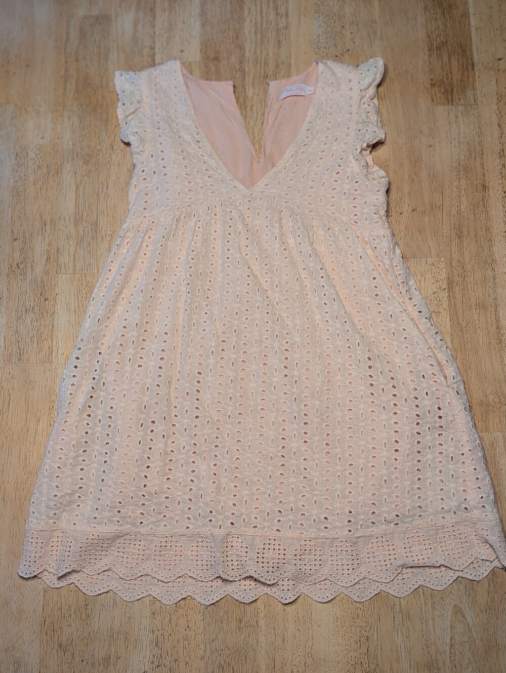 Pink Lily Soft Blush Pink Eyelet V-Neck Mini Dress Size XS